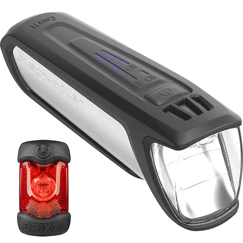 Kostenloser Rückversand Busch + Müller IXON CORE 2 100Lux Highbeam + BRIXXI Akku-Beleuchtungsset mit Fernlicht