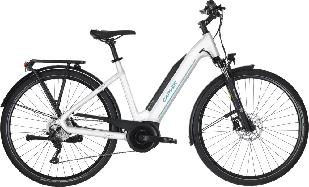 Carver Route E.420 - 500 Wh - 28 Zoll - Tiefeinsteiger - white/grey/light-blue - Größe 55 CM Highlight