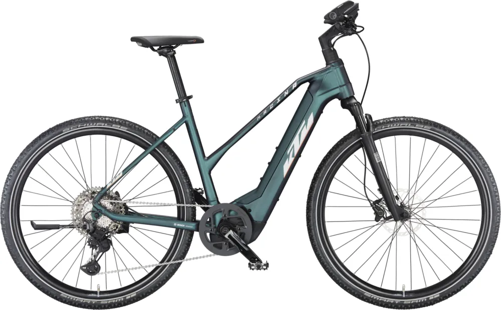 KTM Macina Cross 710 - 750 Wh - 28 Zoll - Trapez - green purple flip matt (silver+orange) - Größe 56 CM Nur Für Kurze Zeit