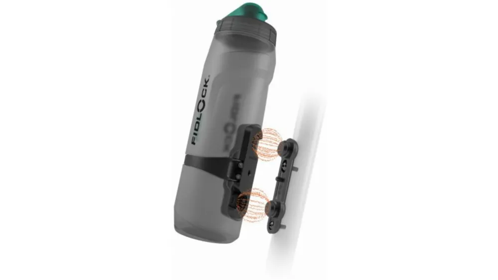 Angebot Fidlock Twist Antibacterial Trinkflasche inkl. magnet-mechanischem Flaschenhaltersystem für Fahrradrahmen transparent schwarz/hellgrüne Staubkappe