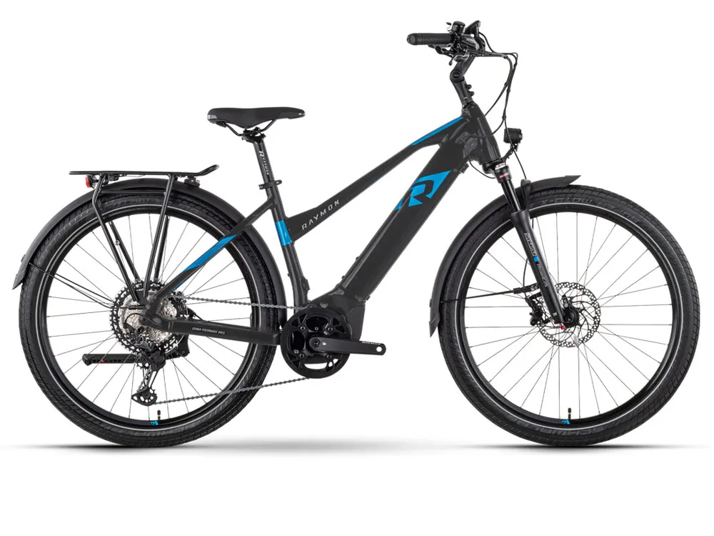 Neue Ware Raymon TourRay E 8.0 Mid | Trekking E-Bike | 27,5" | 630Wh Yamaha PW-X3 | black / new blue / grey matt-50 cm