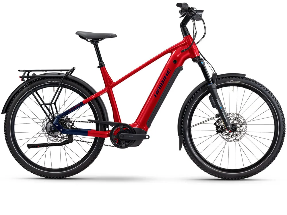 Super-Preis Haibike Trekking 9 ABS High | Trekking E-Bike | 27,5" | 800Wh Bosch CX | dynamitrot / blau-45 cm