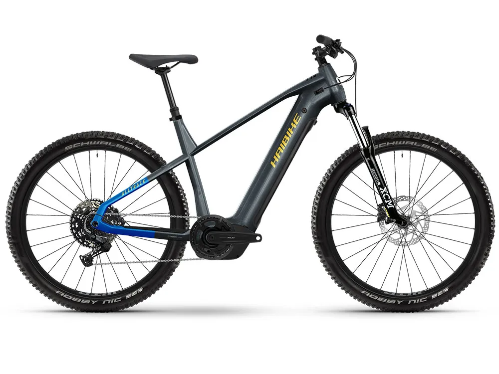Beliebt Haibike AllTrack 6.5 | E-Mountainbike | 27,5" | 600Wh Bosch CX | grau / blau / gelb-40 cm