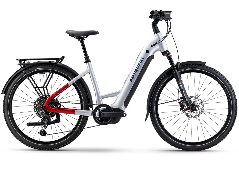Haibike Trekking 7 Low | Trekking E-Bike | 27,5" | 800Wh Bosch CX | softgrau / rot / blau-45 cm Bestpreis