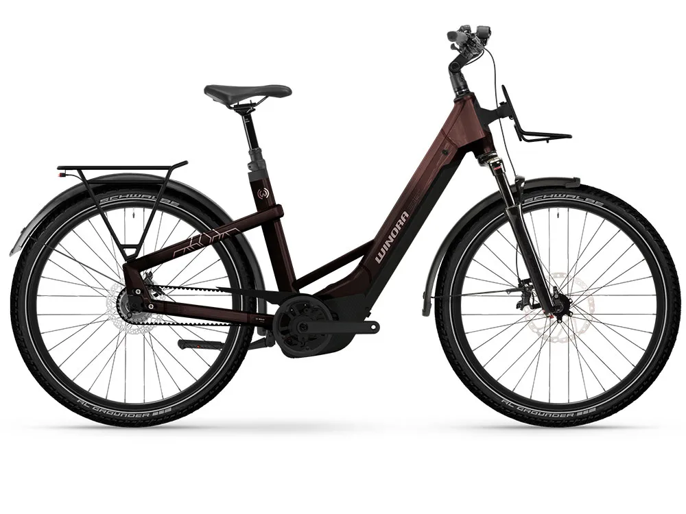 Billig Winora Yakun R5 Low | Trekking E-Bike | 27,5" | 600Wh Bosch CX | rot / lilarot-51 cm