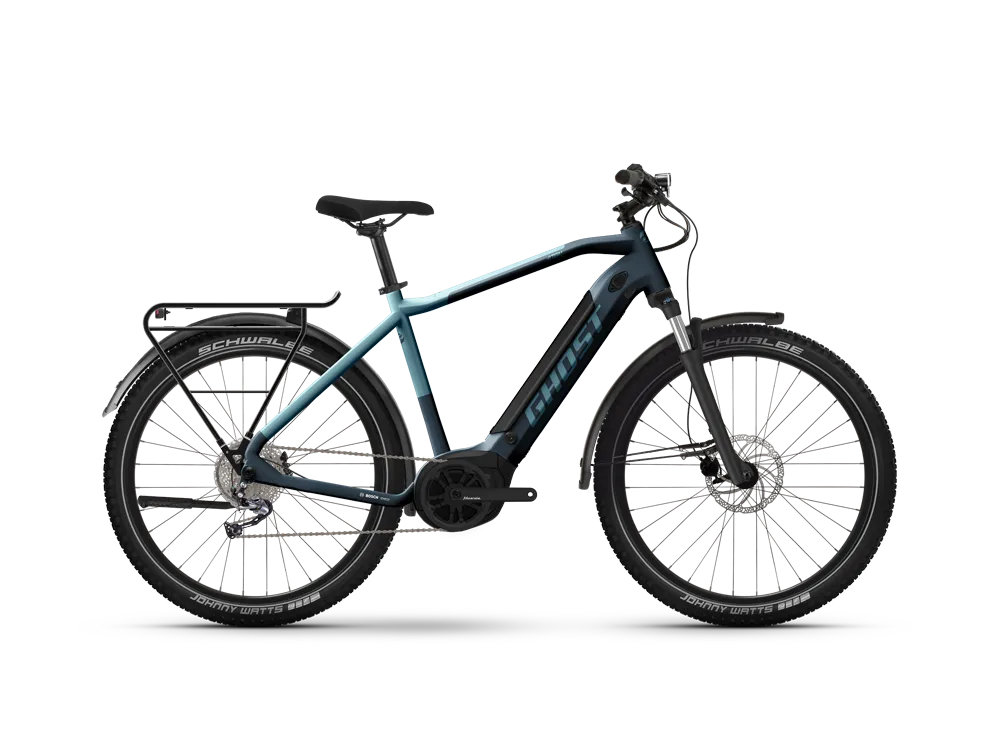 Zertifiziert Ghost E-Teru B Essential EQ High | Trekking E-Bike | 27,5" | 500Wh Bosch | dunkelgrau / hellblau-56 cm